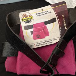 Kids Tool Pouch W/Belt Pink Suede Leather