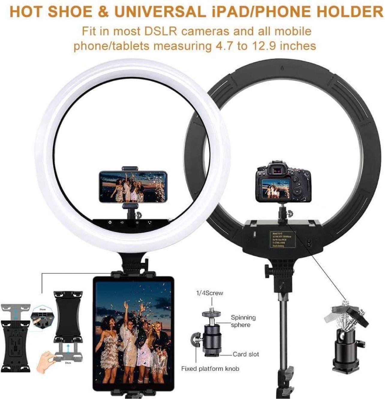 18 Inch Ring Light with Stand, Dimmable LED Ring Light with Carry Bag, Phone Holder & Pad Holder, Lighting for Live Stream/Makeup/Video/Camera/YouTube
