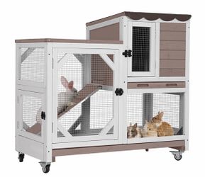 air7013 2-Story Wooden Rabbit Hutch AIR7013, Rabbit House on Wheels - Mocca