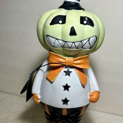 Halloween White Glow In The Dark Pumpkin Man Ghost Whimsical Figure Brand New 