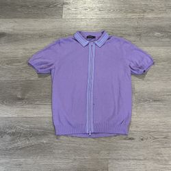 Vintage Paul Fredrick Men's Purple/ Blue Zip Up Polo Pullover