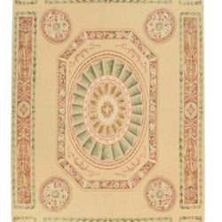 Handwoven french Aubusson. Room Sized Rug Approximate Size 9' x 12' Materials Wool Rug Type Woven Rug Type Flat Weav