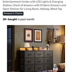 Black Dresser/TV Stand For Up To 55 in. TV, Entertainment Center with LED Lights & Charging Station