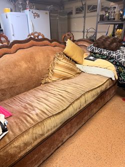 Large Velvet & Wood Accent Couch
