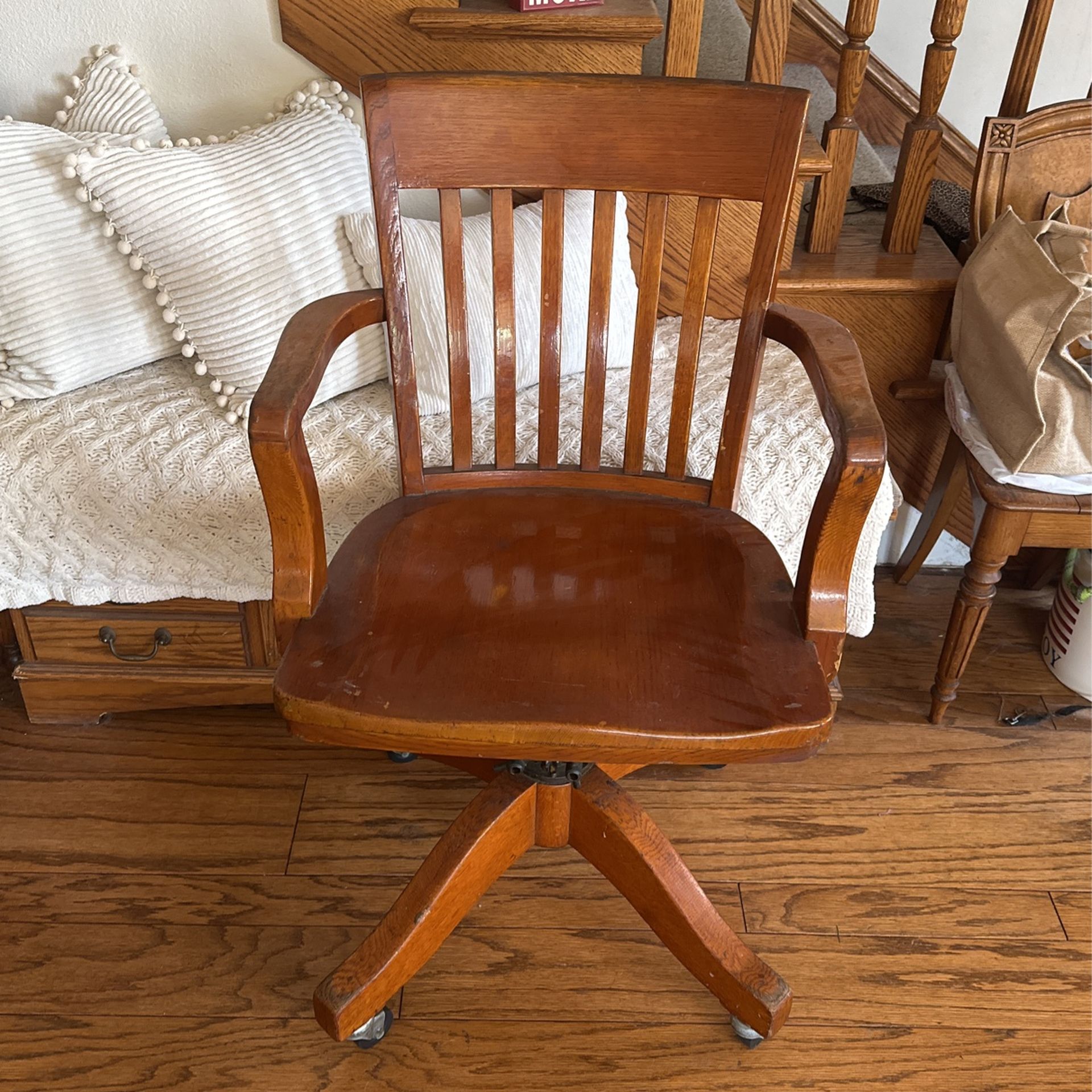 Vintage Wood Oak Banker's Chair