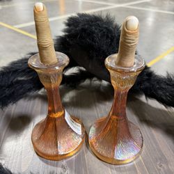 Carnival Glass Candlesticks Pair