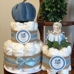 BLUE PUMPKIN FALL boy baby shower diaper cakes
