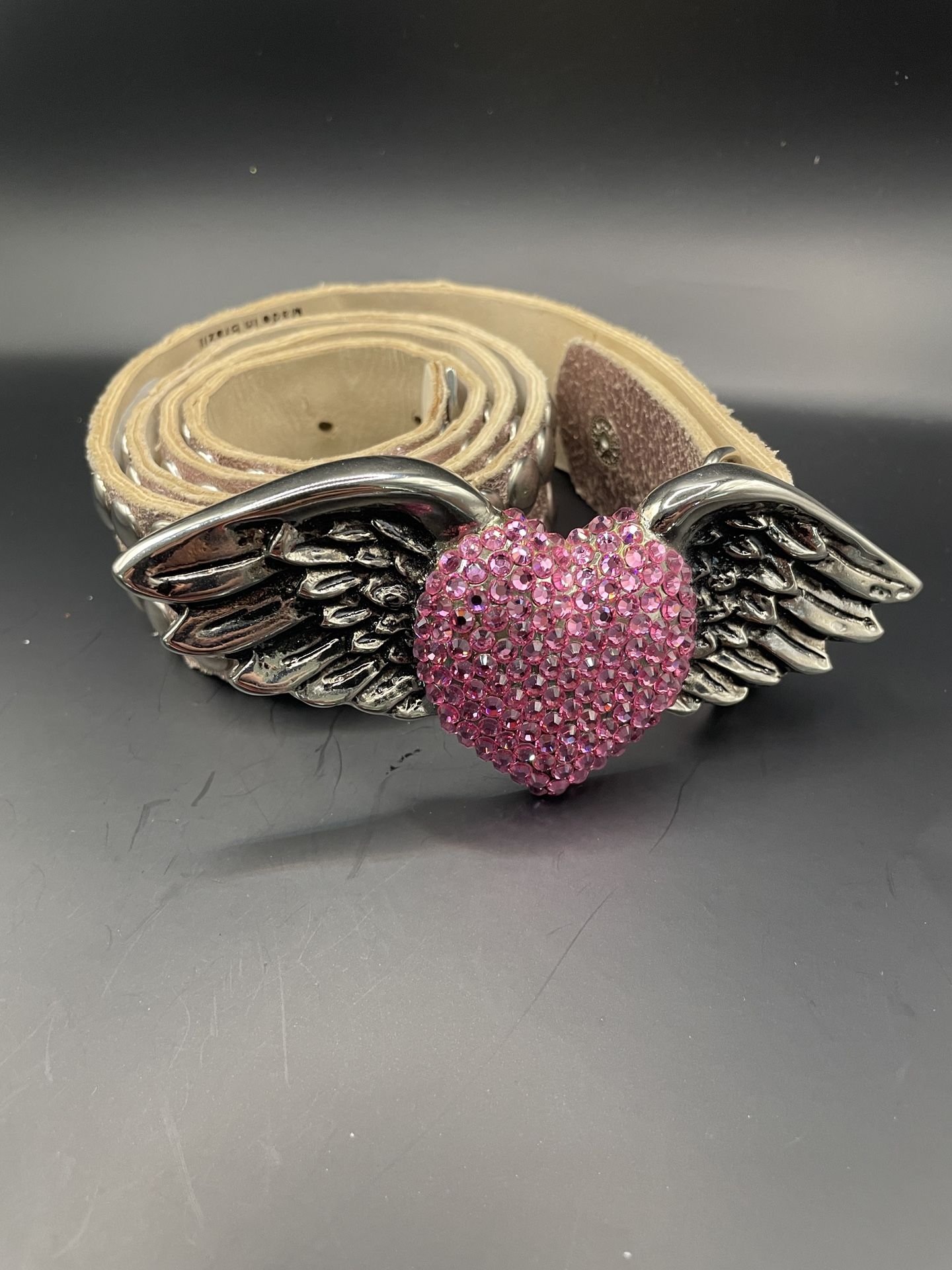 Bridget Pink Swarovski Winged Heart Belt Leather Studded Western Size 36
