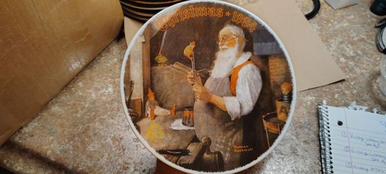Vintage Norman Rockwell Christmas Plate- Santa in his workshop.  Knowles
