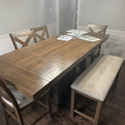Wood Table With Chairs And Bench