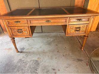 Vintage Solid Oak Executive Desk by Drexel