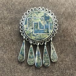 Beautiful Vintage Sterling Silver Azurite/Turquoise Mexican Taxco Pendant/Brooch