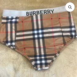 Authentic NEW BURBERRY TESSA Beige Check High Waisted Bikini Bottom Briefs Small