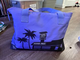 Trader Joe's Large Insulated Tote Bag - Periwinkle Sunset Palm Print