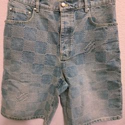 Louis Vuitton Damier 3D Light Denim Shorts Mens 34 Waist