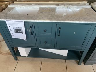 49 in Sherway Dbl Sink Antigua Green Bath Vanity w/ White Carrara Marble Top