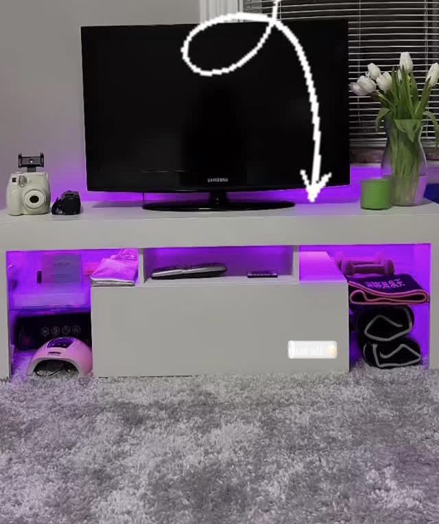 Like-New White TV stand with LED lights