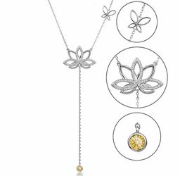 STUNNING Lotus And Butterfly Sterling Silver Zircon Womenโs Necklace Jewelry