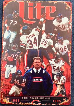 12” x 8” Miller Lite/ Chicago Bears Metal Sign