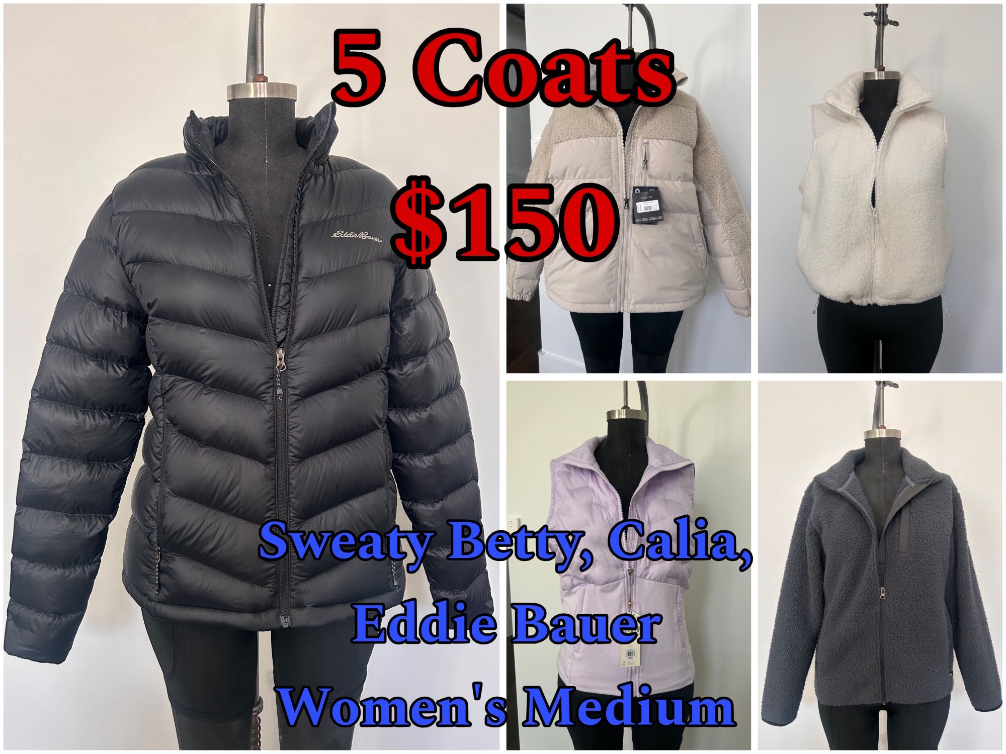 Eddie Bauer Calia Sweaty Betty Down Coat Jacket Vest Lot Women’s Medium M 