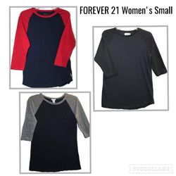 Women's T-Shirts Baseball Style Lot Of 3 FOREVER 21 Shirts Bundle All Size Small