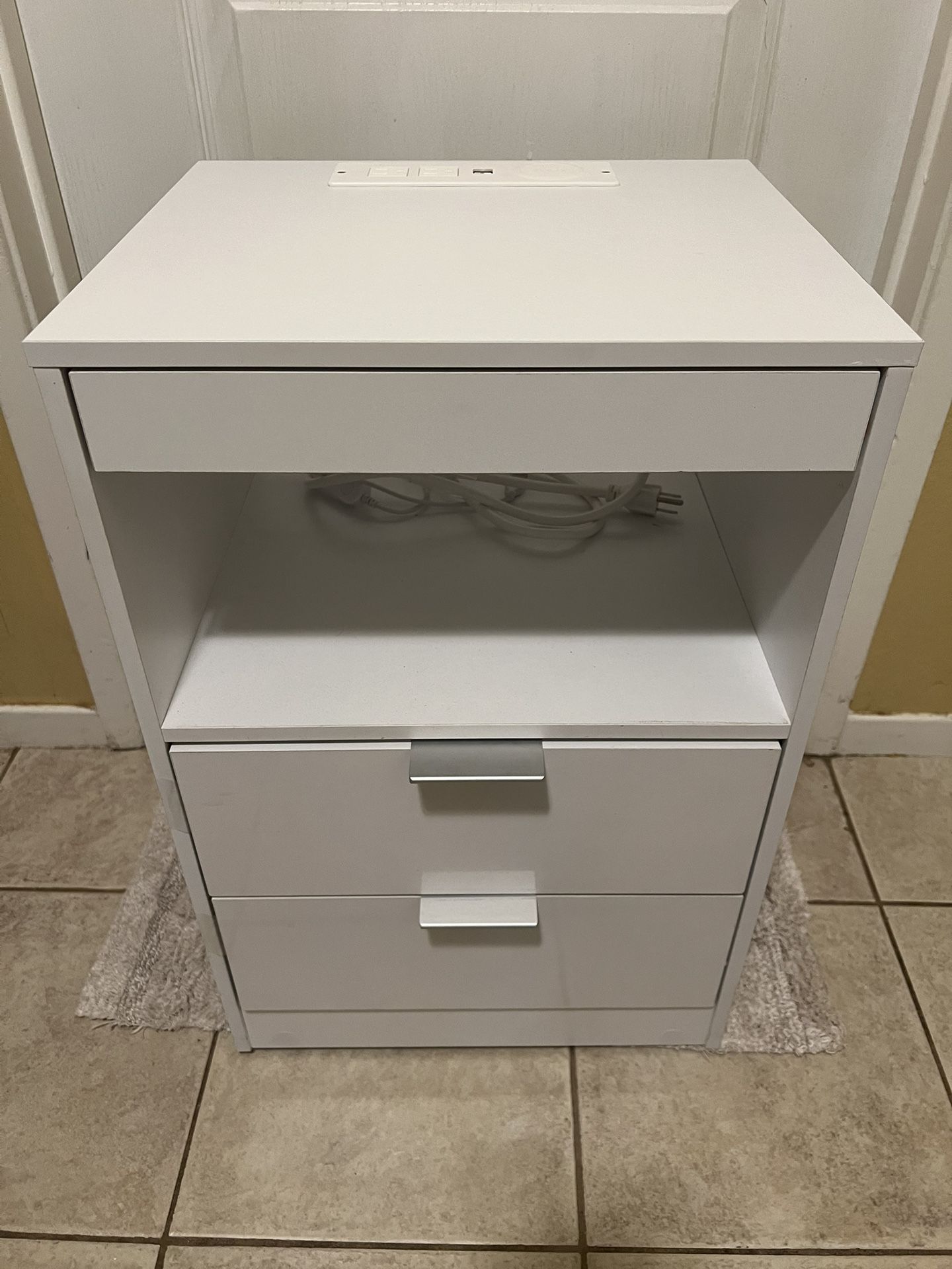 End Table Or Nightstand with 2 Drawers (LED Wireless, Charging Station)
