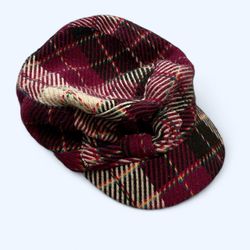 Sonoma Women’s Burgundy plaid Like Wool Winter Hat Cap with knotted Bow