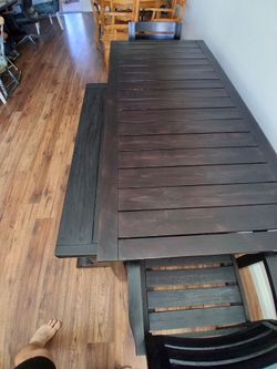 Solid wood table with bench and chairs