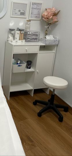 Spa/Esthetician Storage Cabinet with Rolling Stool
