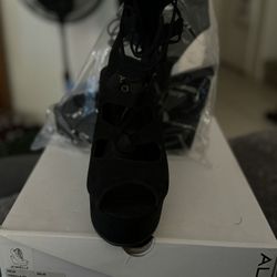 Aldo Black Wedge Open Toe Heels 