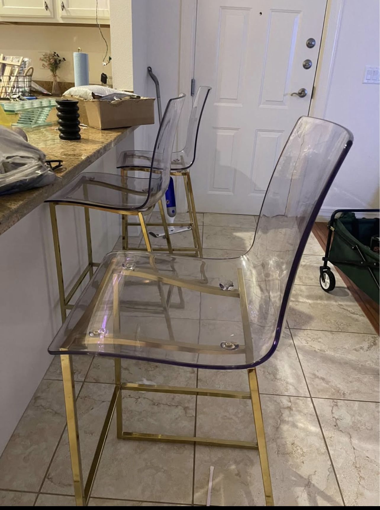 3 Arcylic And Gold Bar Chair
