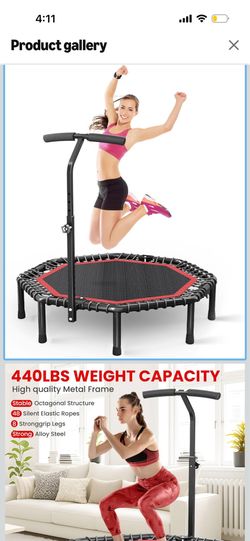 51" Octagonal Rebounder Trampoline for Adults, Fitness Rebounder with Quiet Bungees Cords, T-Adjustable Handle Bar, Exercise Rebounder for Adults Indo