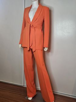 Zara Women's Orange Suit With Belt Size S Blazer Size M Pant 