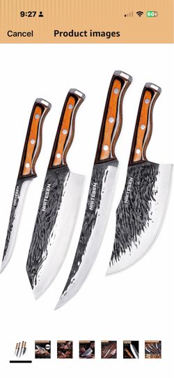 4PCS Hand Forged Butcher Knife Set, Kitchen Knives Gift for Men Women Gift Box Razor Sharp Heavy Duty Meat Cleaver Serbian Chef Knife Breaking Knife B