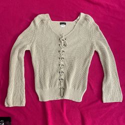 Cream lace up sweater 