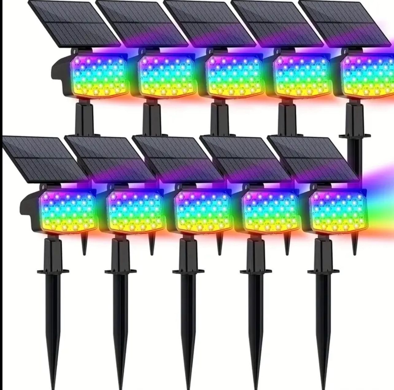 2 Pack Solar Color Changing Spot Lights Outdoor with 9 Modes, Multicolor RGB