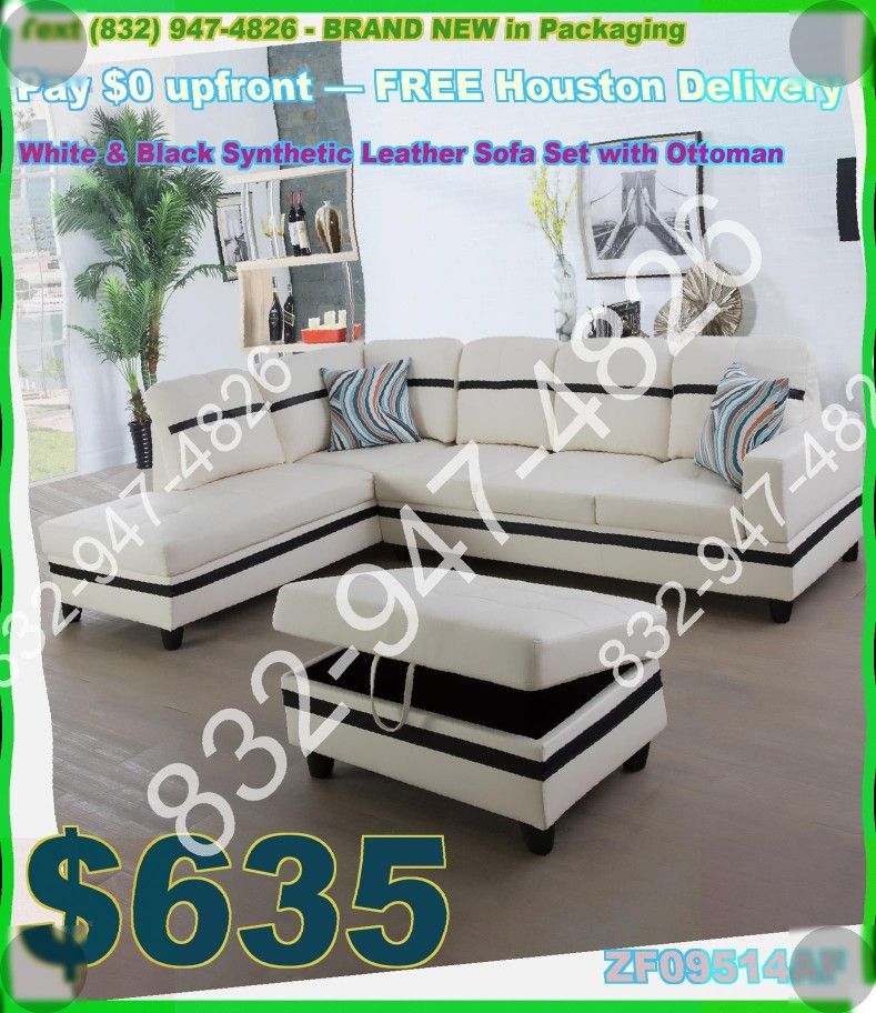 Black & White faux leather sectional couch household living space footstool