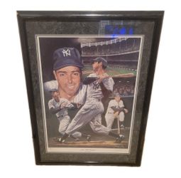JOE DIMAGGIO YANKEES Autographed Framed 22 x 30 Lithograph Angelo Marino  /900 Estate Find No COA

