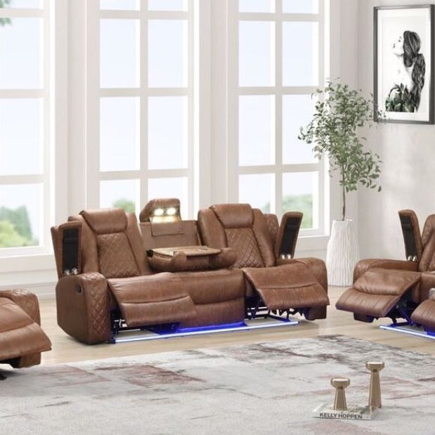 LUZ BROWN 3PC RECLINERS W/ LED & SPEAKERS