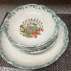 VTG Himark Ceramic Spaghetti Serving Bowl & 4 INDIVIDUAL 