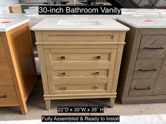 30" Bathroom Vanity with Engineered White Countertop & Solid Wood & Plywood Cabinet  # 3628