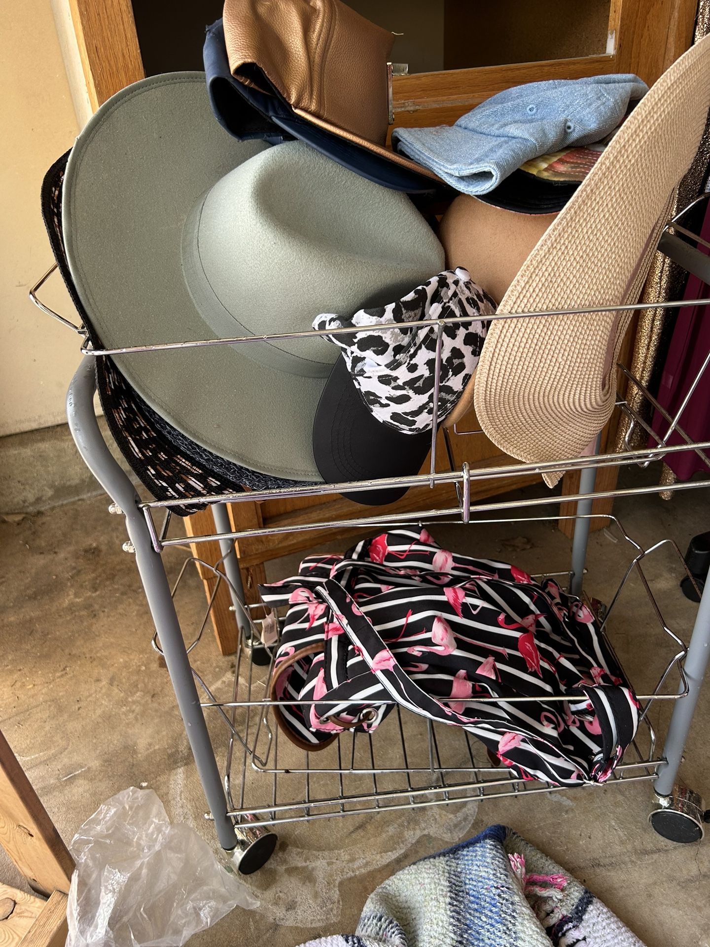 Accessory Rolling Rack With Hats & Backpack