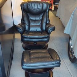 Real Leather Recliner And Stand Excellent Condition , Reclines