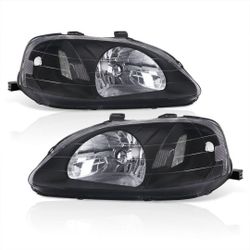 New Black Housing Headlights For 1999 To 2000 Honda Civic