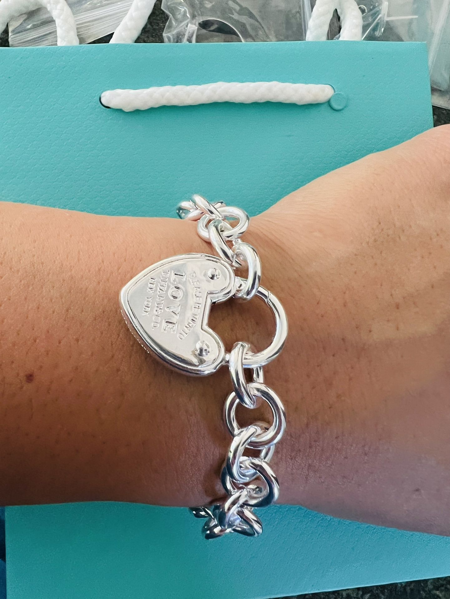 925 Sterling Silver Heart Padlock Chain Bracelet Please Return To New York