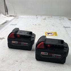 set 2 Milwaukee M18 Red Lithium XC 3.0 Compact Battery Pack 