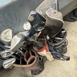 Golf bag, clubs