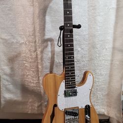 GLARRY 39" GTL Semi-Hollow Electric Guitar for Music Lover, HS Pickups Rosewood Fingerboard with gigbag (Burlywood color, natural wood)