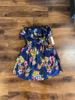 Navy Floral Strapless Mini Dress