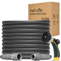 TheFitLife Garden Hose 50 FT - 50FT Water Hose with Nozzle and Metal Fittings, High Pressure 50 Feet x 1/2" Outdoor Hose for Reel Cart, Sprinkler, Eas